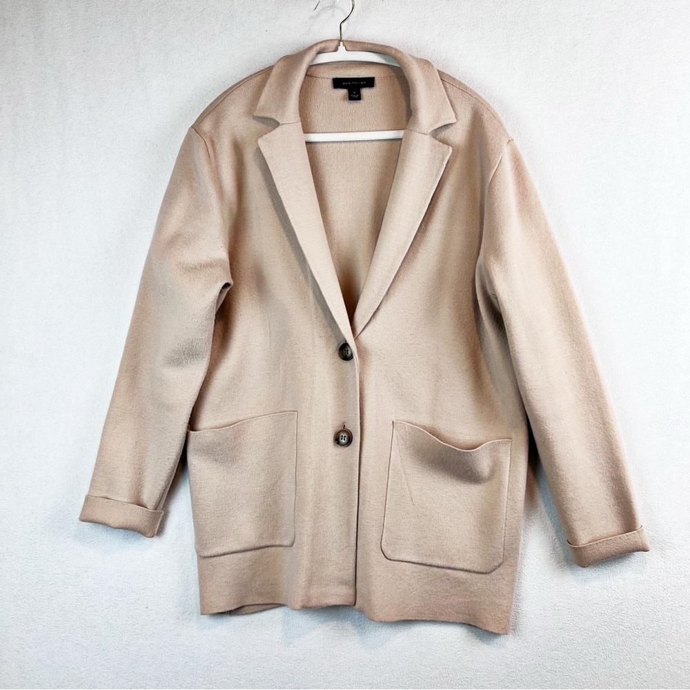Ann Taylor Sweater Blazer Size Medium Cream Button Front Business Casual Preppy‎